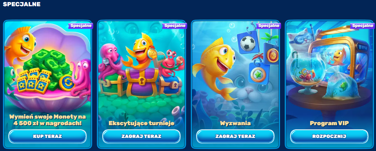 Cartoon yellow fish with a green turtle in a purple shell full of cash, coins, and reward cards, promoting